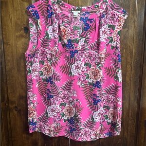 J. Crew Pink Floral Cap-Sleeve Blouse